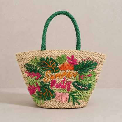 Sac panier broderies fleurs de bohème " Summer party"