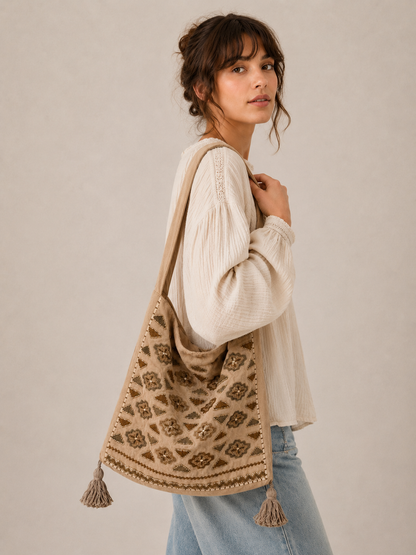 Sac fourre tout esprit voyage aux finitions brodées