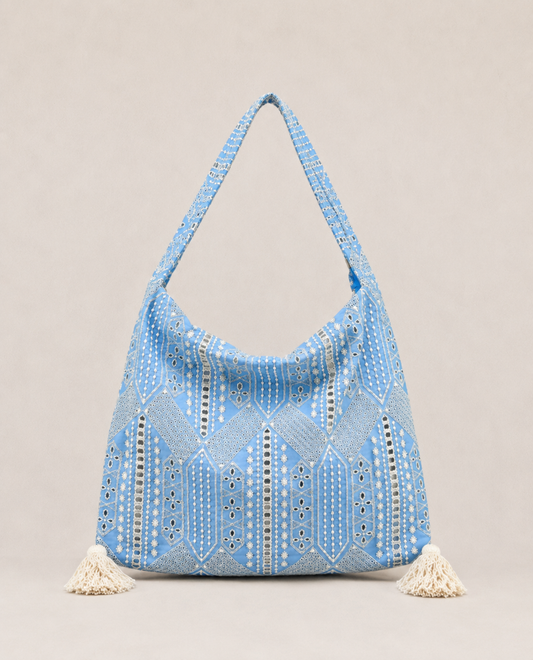 Sac fourre tout dentelle à franges pompons