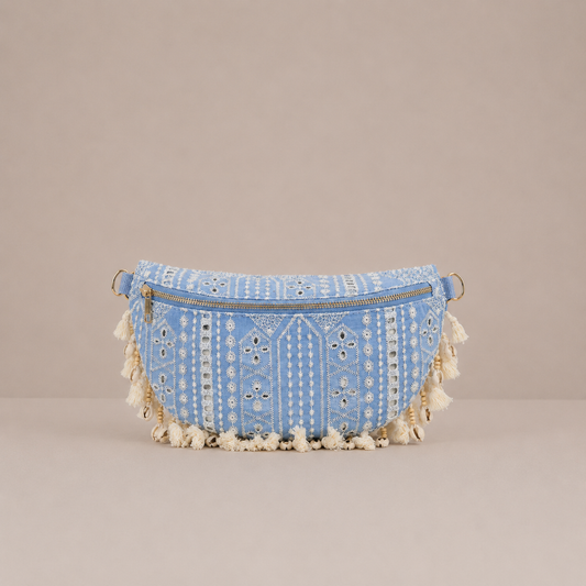 Sac banane dentelle à franges coquillages