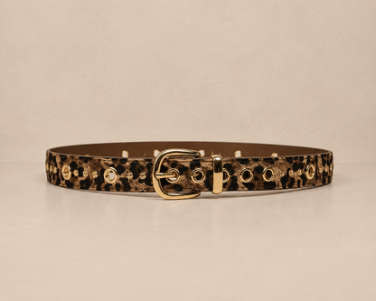 Ceinture à boucle d'or léopard et oeillets