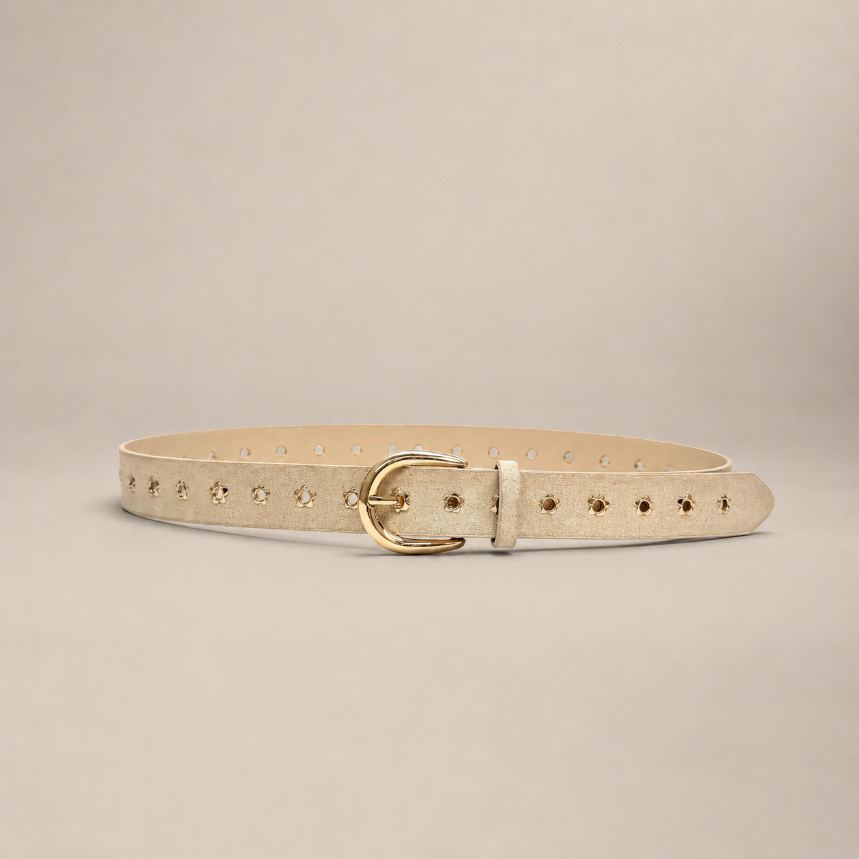 Ceinture beige bohème à détails dorés