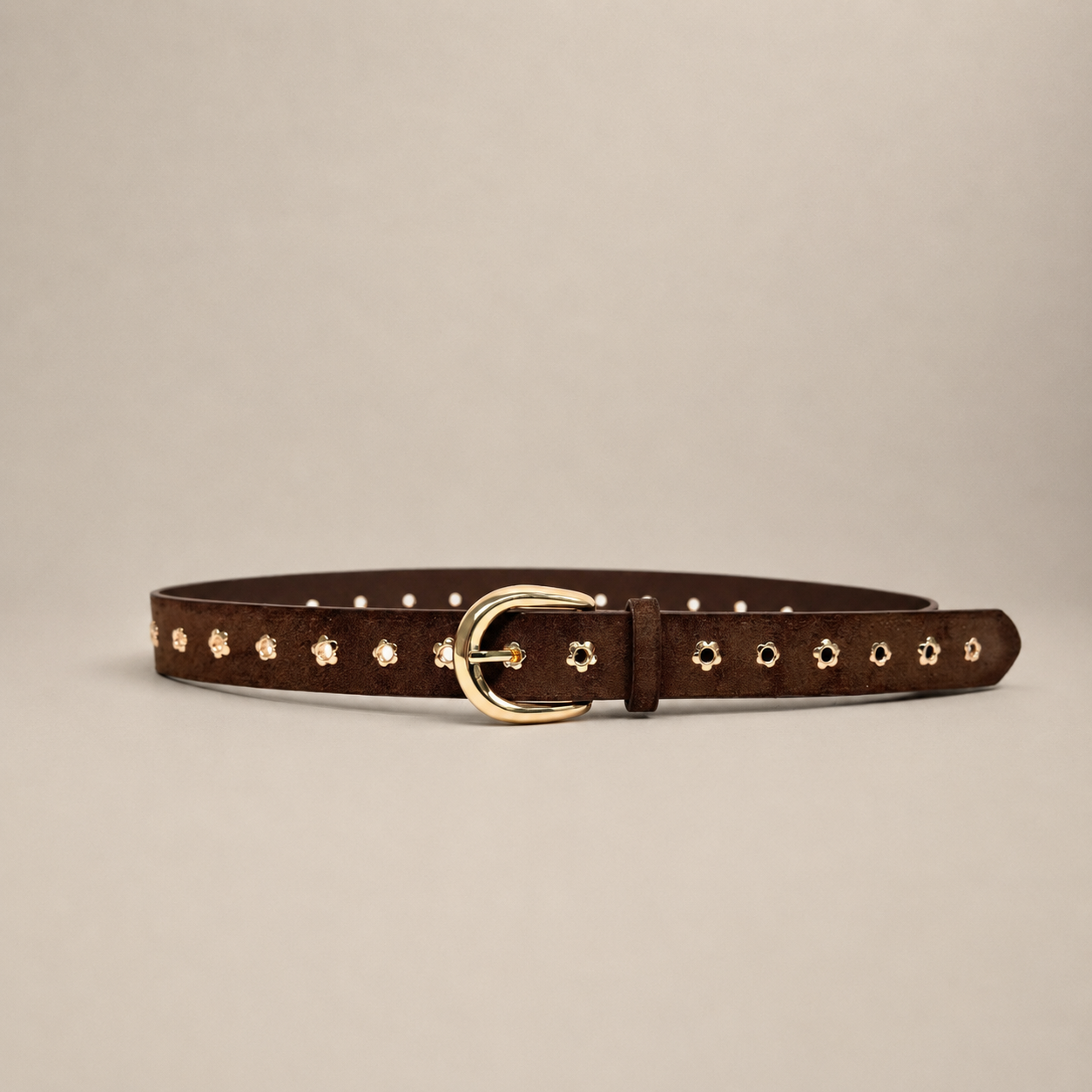 Ceinture beige bohème à détails dorés