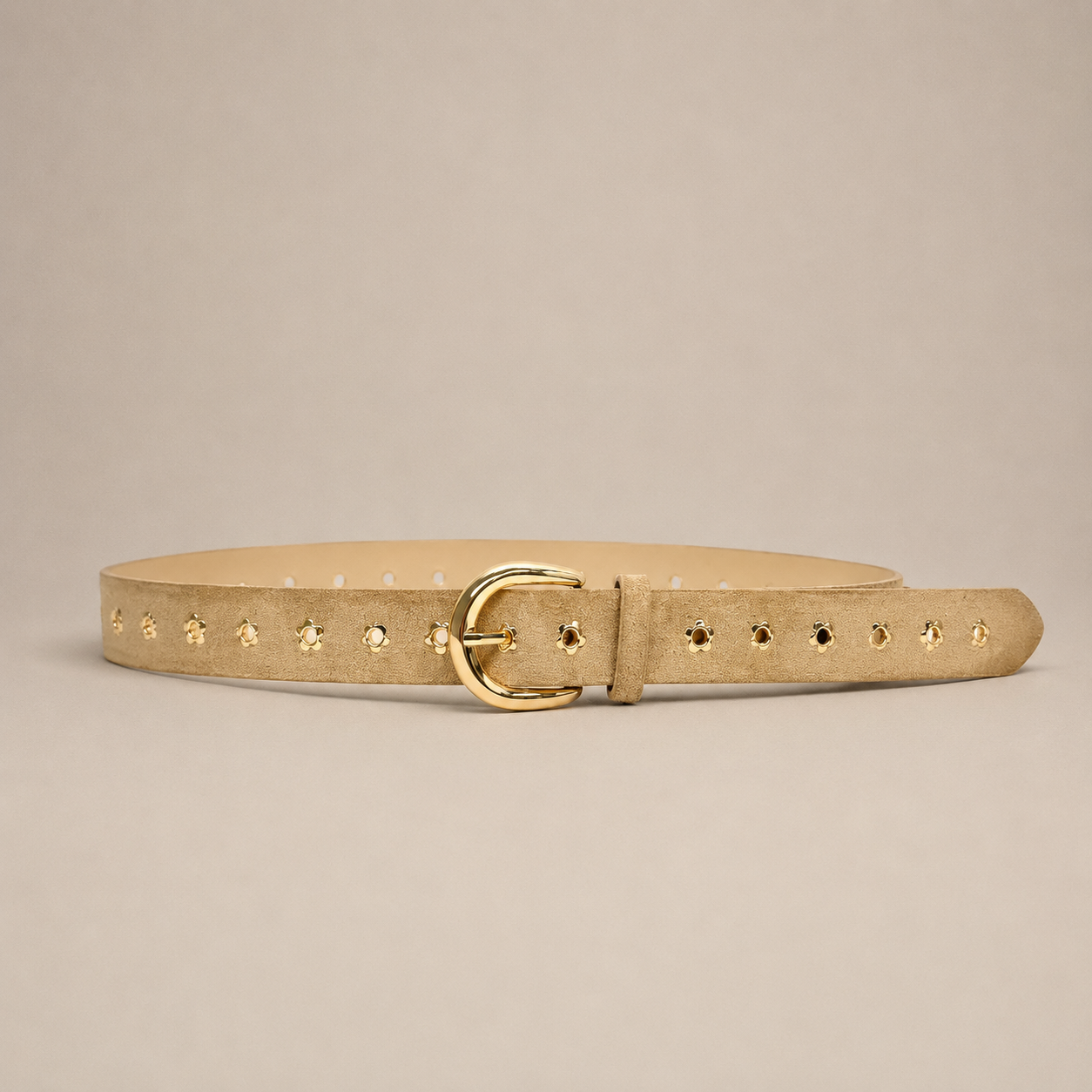 Ceinture beige bohème à détails dorés