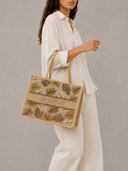 Le sac cabas "Bohème" canvas de jute