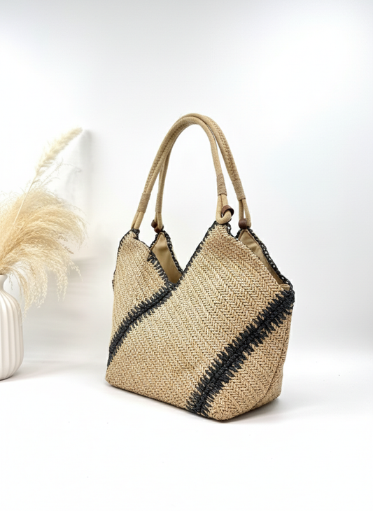 Sac cabas trapèze en paille tressé
