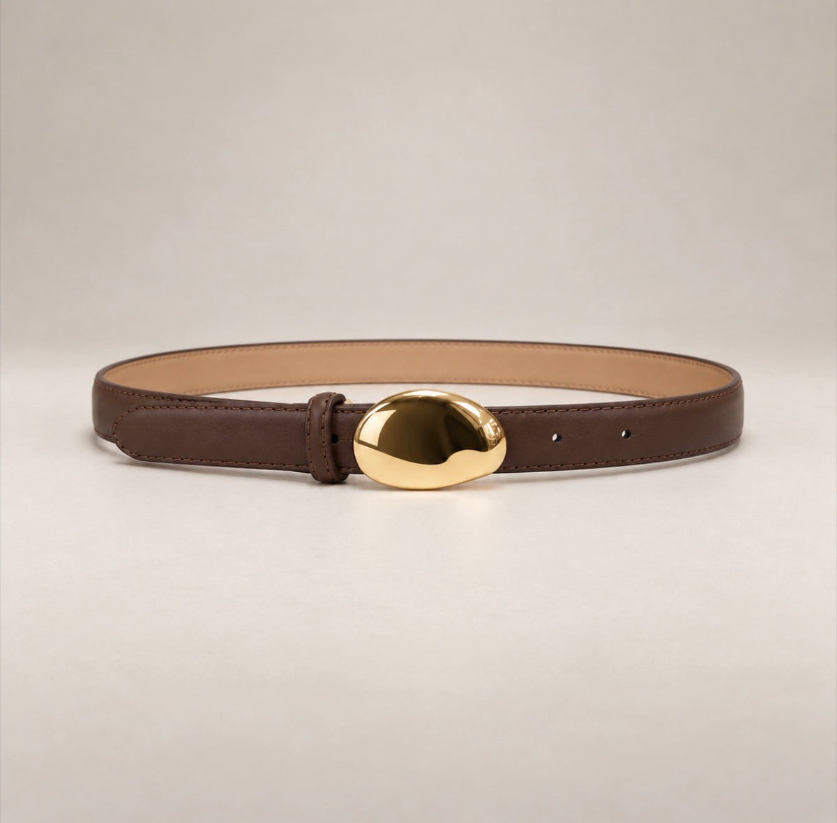 Ceinture en cuir lisse boucle galet dorée - CÉLESTE