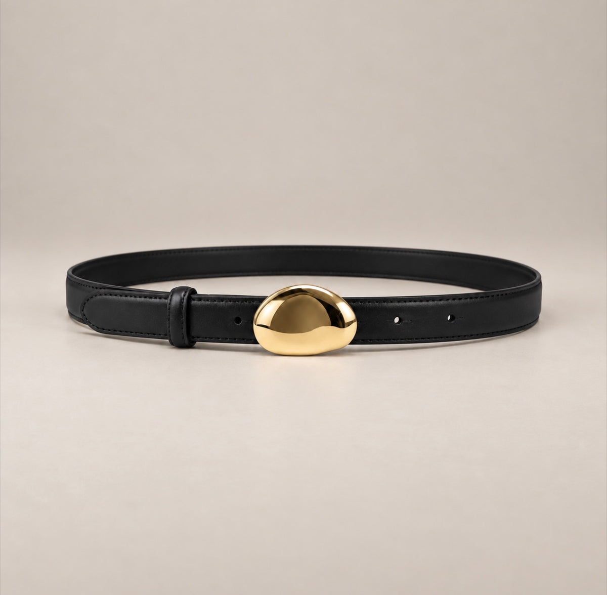 Ceinture en cuir lisse boucle galet dorée - CÉLESTE
