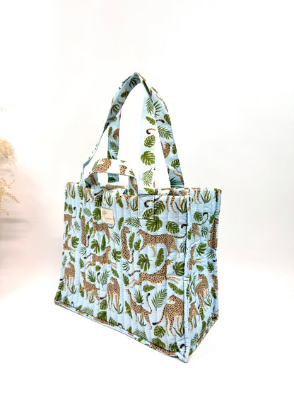 Sac cabas matelassé imprimé félin