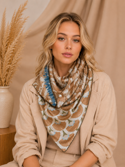 Création triangle réversible à broche double perles taupe