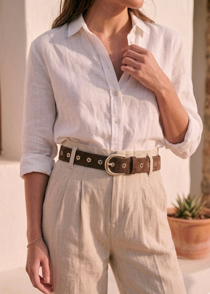 Ceinture beige bohème à détails dorés