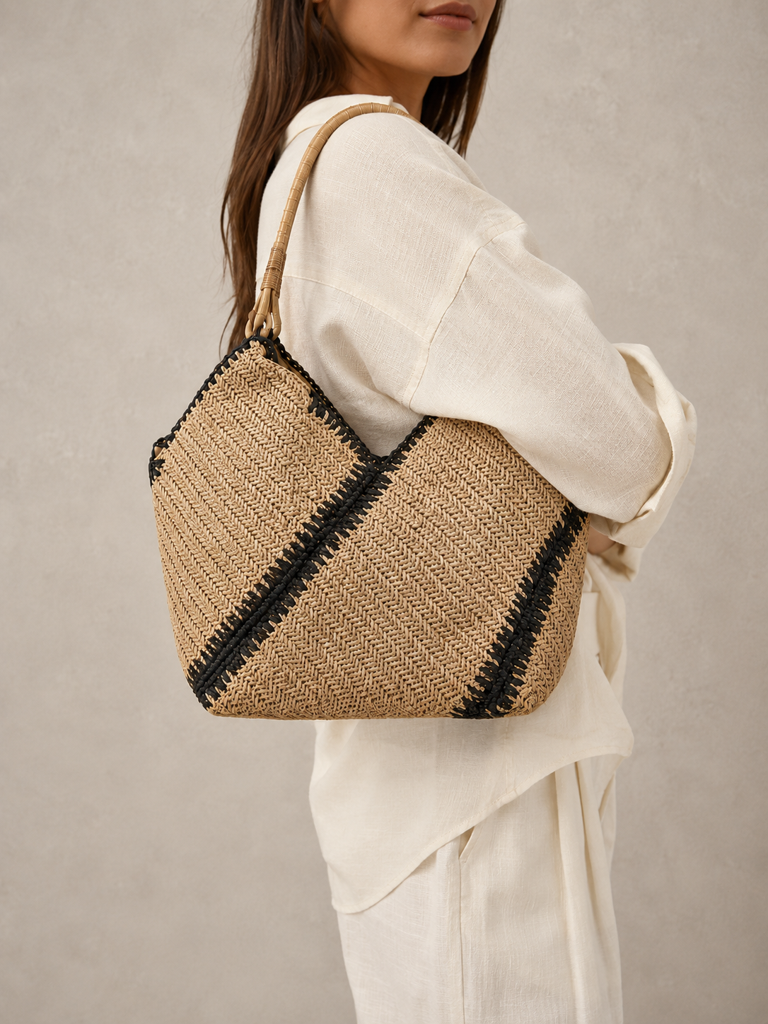 Sac cabas trapèze en paille tressé