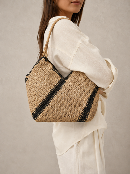 Sac cabas trapèze en paille tressé