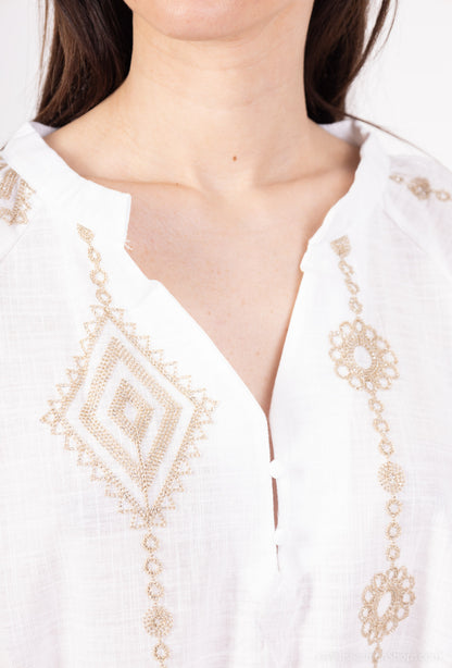 Tunique coton à broderies dorées