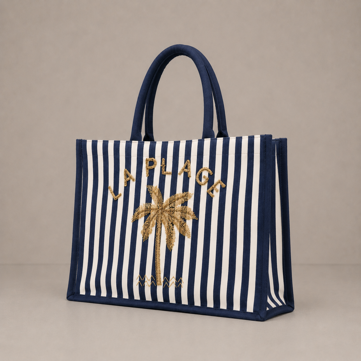 Le sac cabas "La plage" toile rayée et palmier