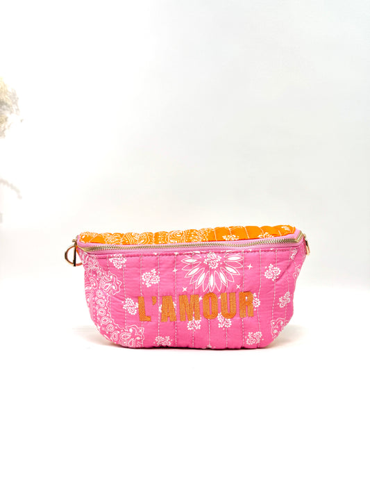 Sac banane coton style bandana bicolore "Amour"