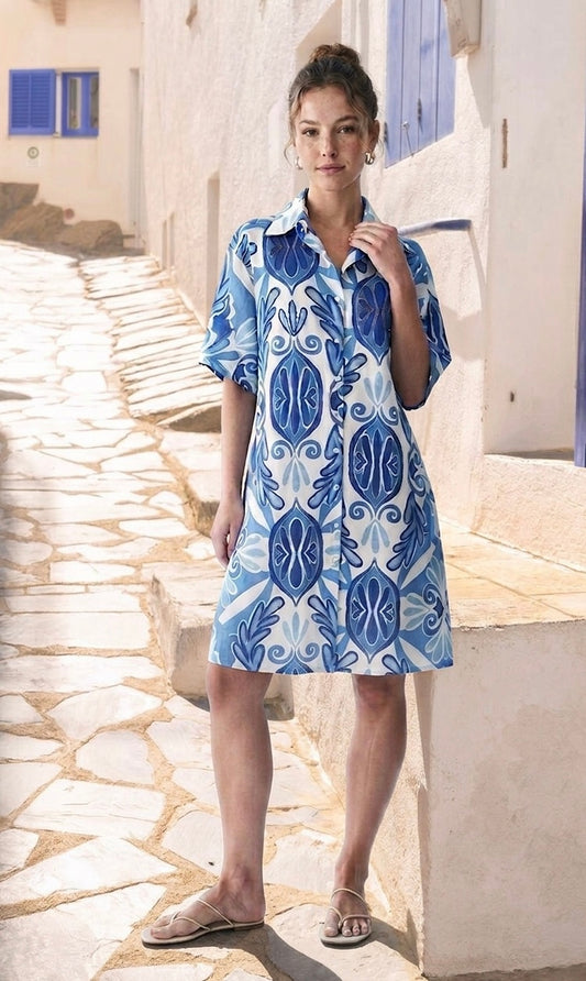 Robe chemise coton à motif