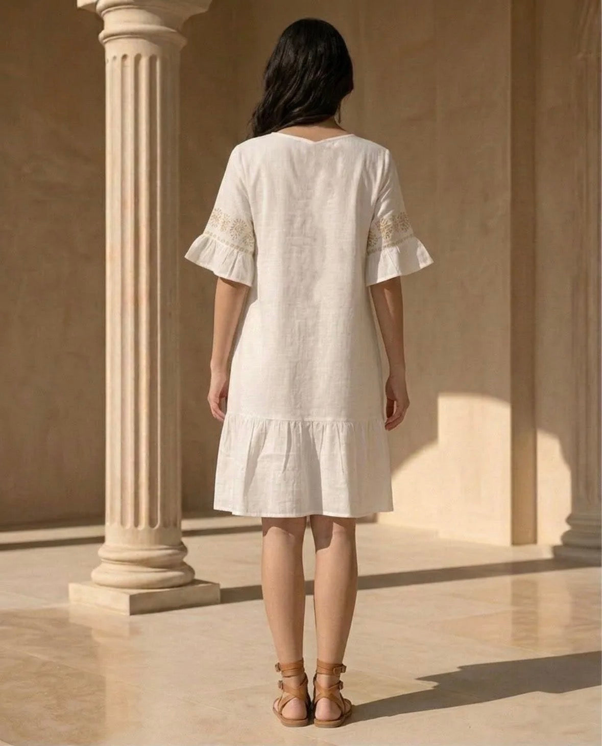 Robe coton courte à pompons