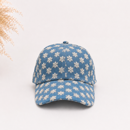 Casquette effet denim à broderie marguerites