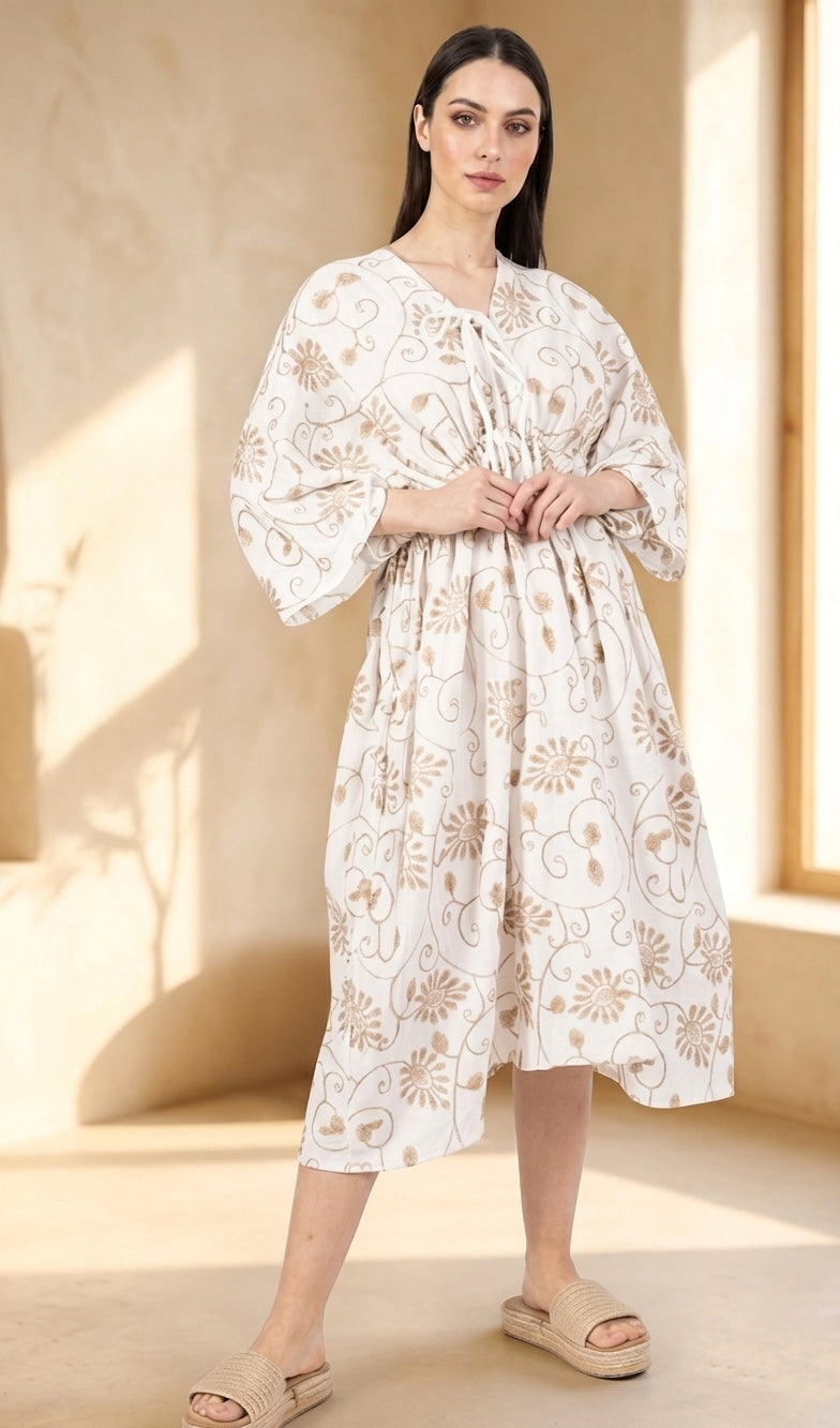 Robe fluide coton à broderie floral