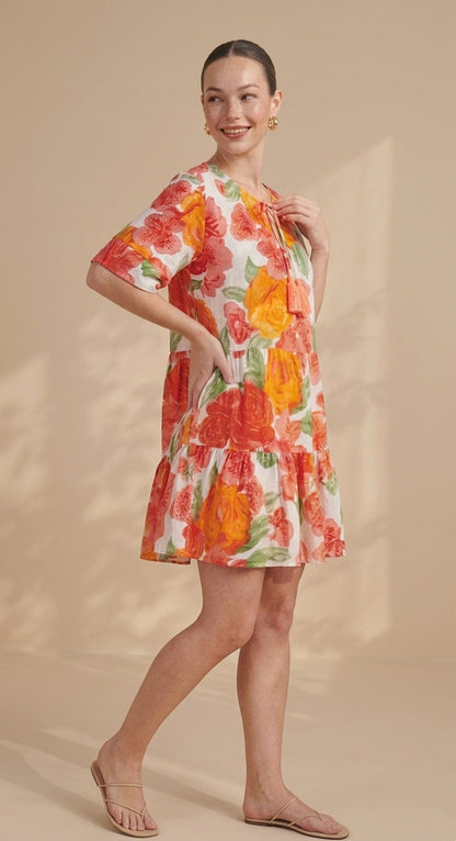 Robe coton courte à pompons
