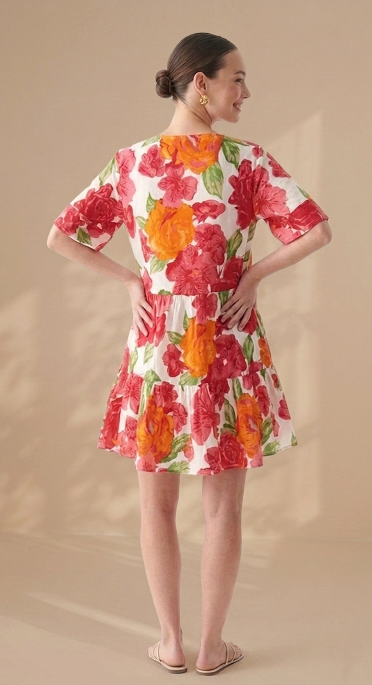 Robe coton courte à pompons