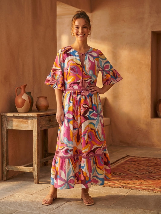 Robe coton centrée à motifs