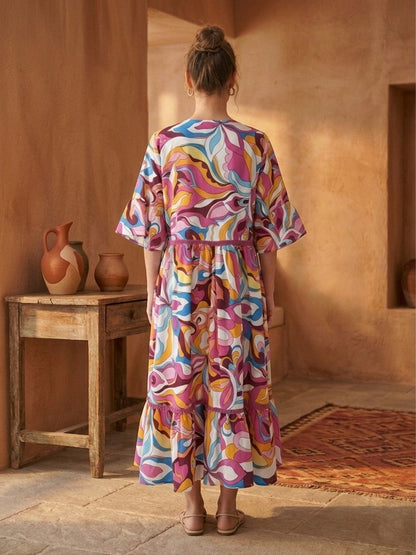 Robe coton centrée à motifs