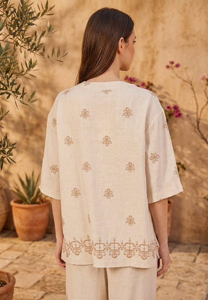 Blouse lin et coton à broderies