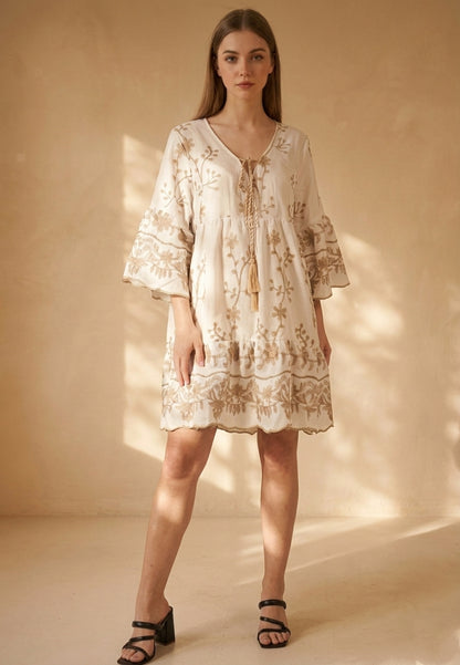 Tunique coton à broderies dorées