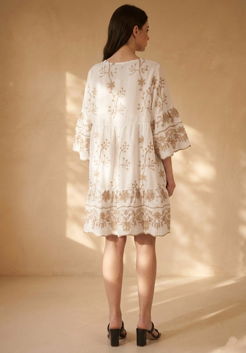 Tunique coton à broderies dorées