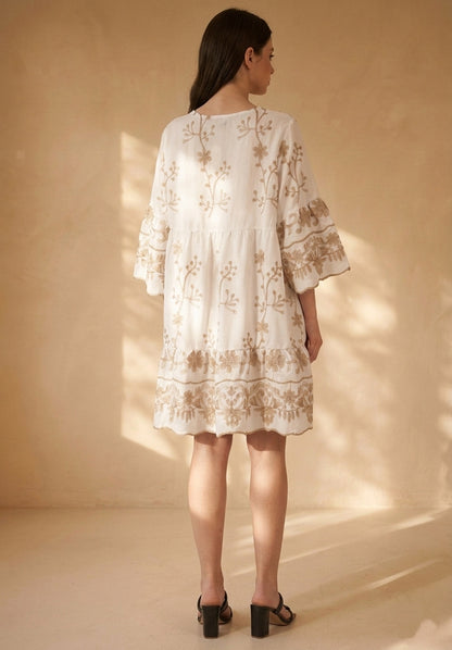 Tunique coton à broderies dorées