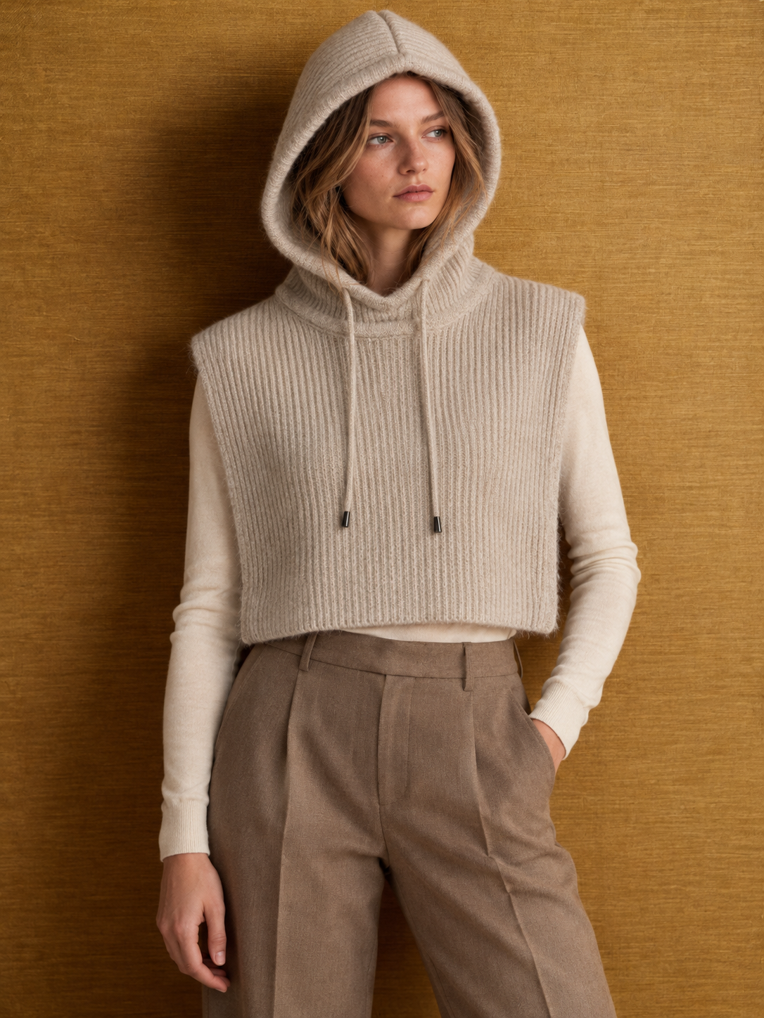 Capuche douce en maille côtelée avec laine – ALICE