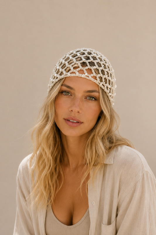 Bonnet en crochet texturé à séquins