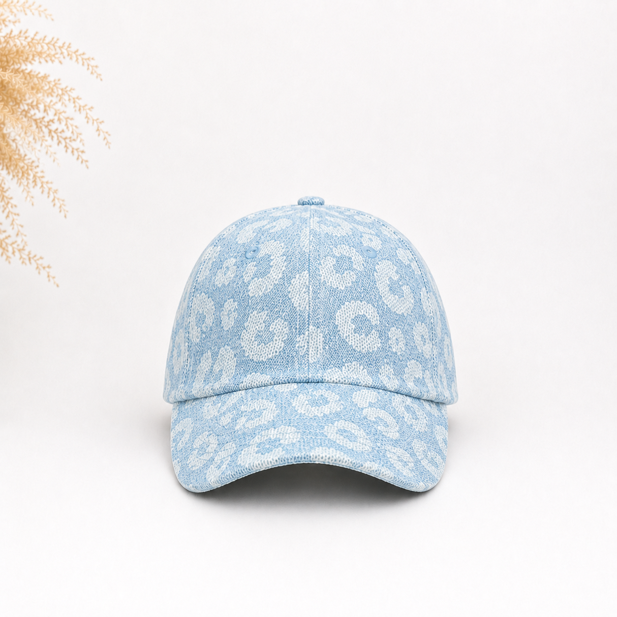 Casquette denim jacquard léopard