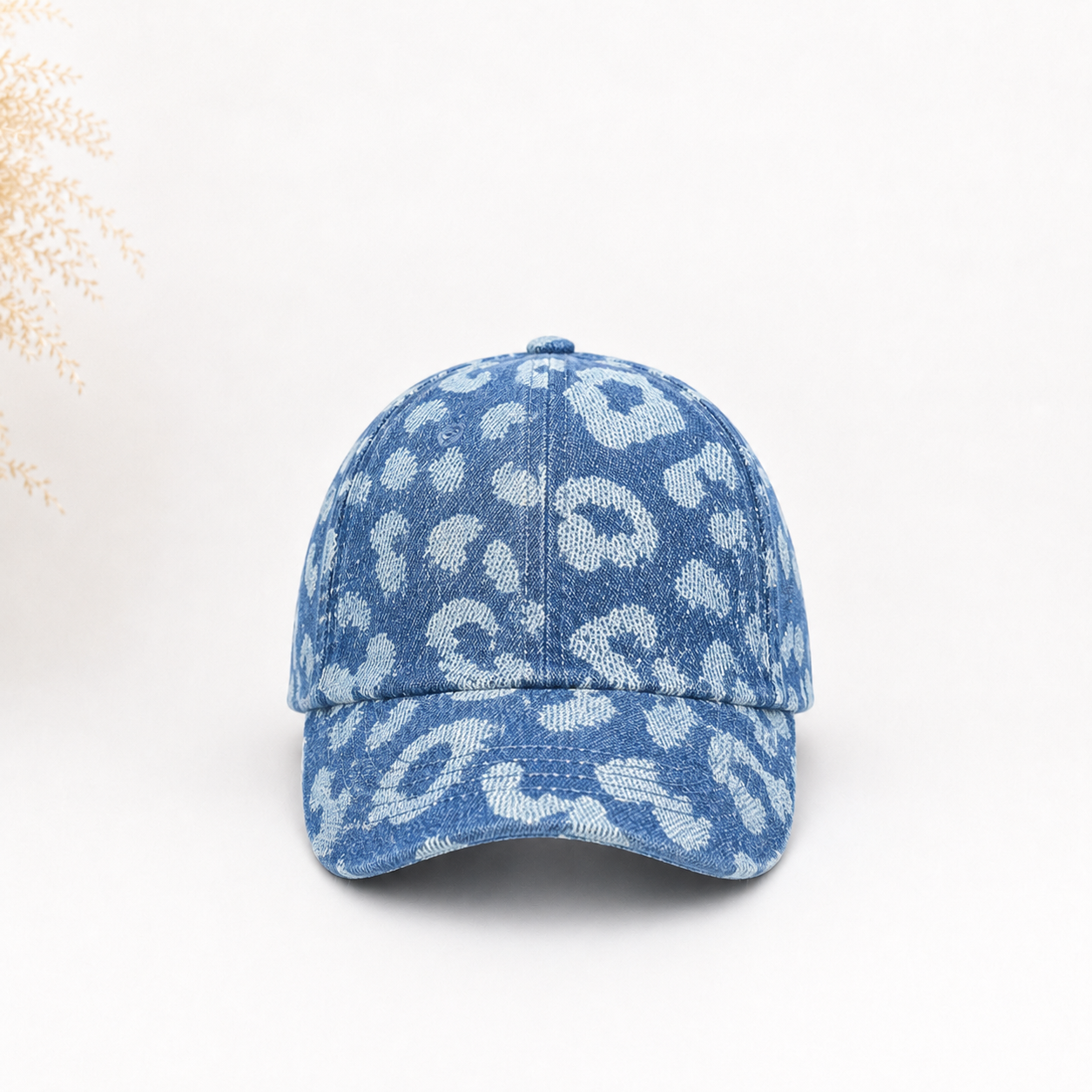 Casquette denim jacquard léopard