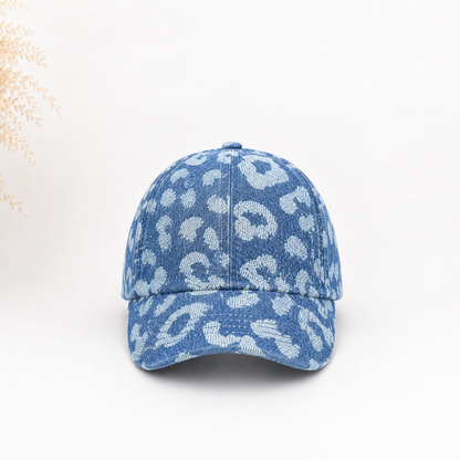 Casquette denim jacquard léopard
