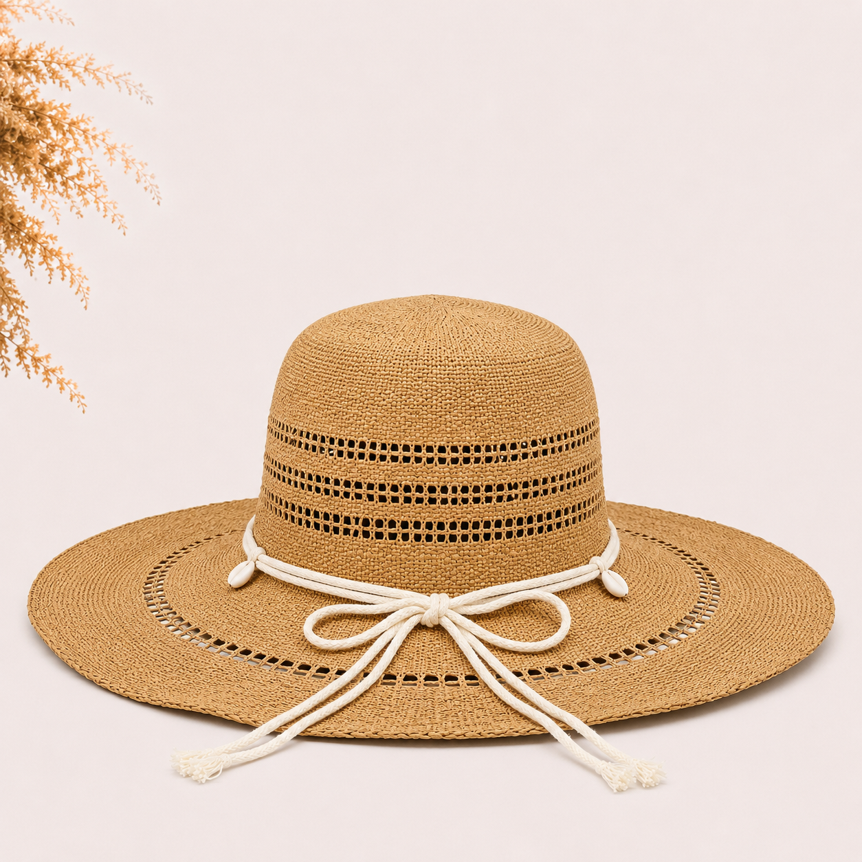 Chapeau été bohème avec cordon coquillages
