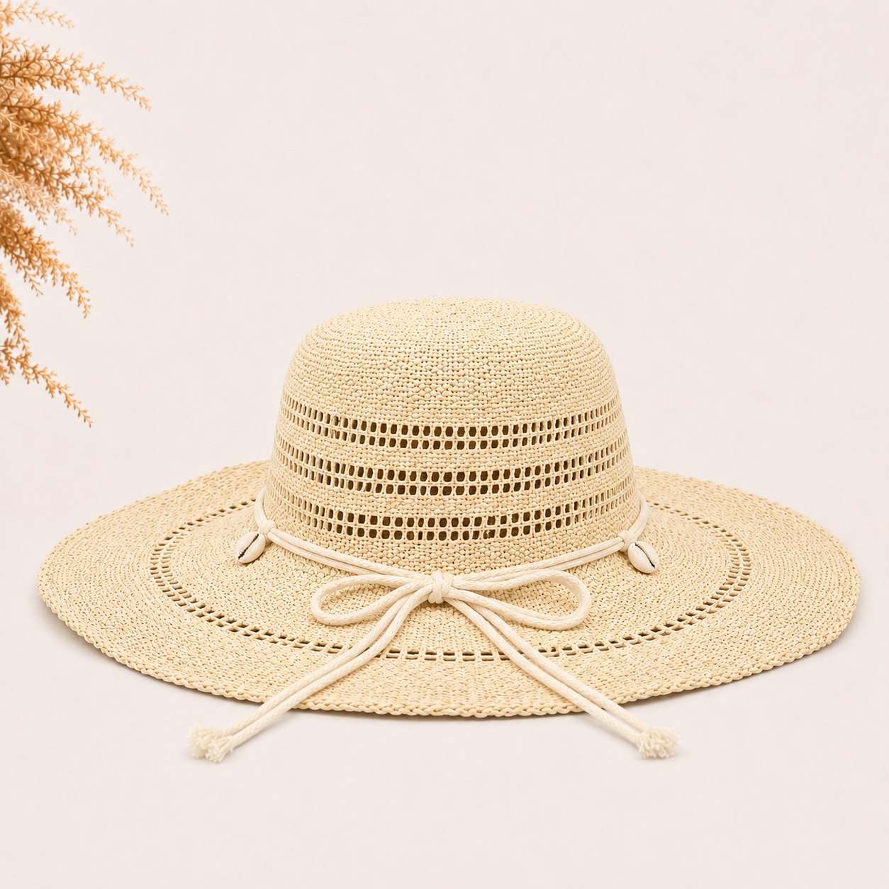 Chapeau été bohème avec cordon coquillages