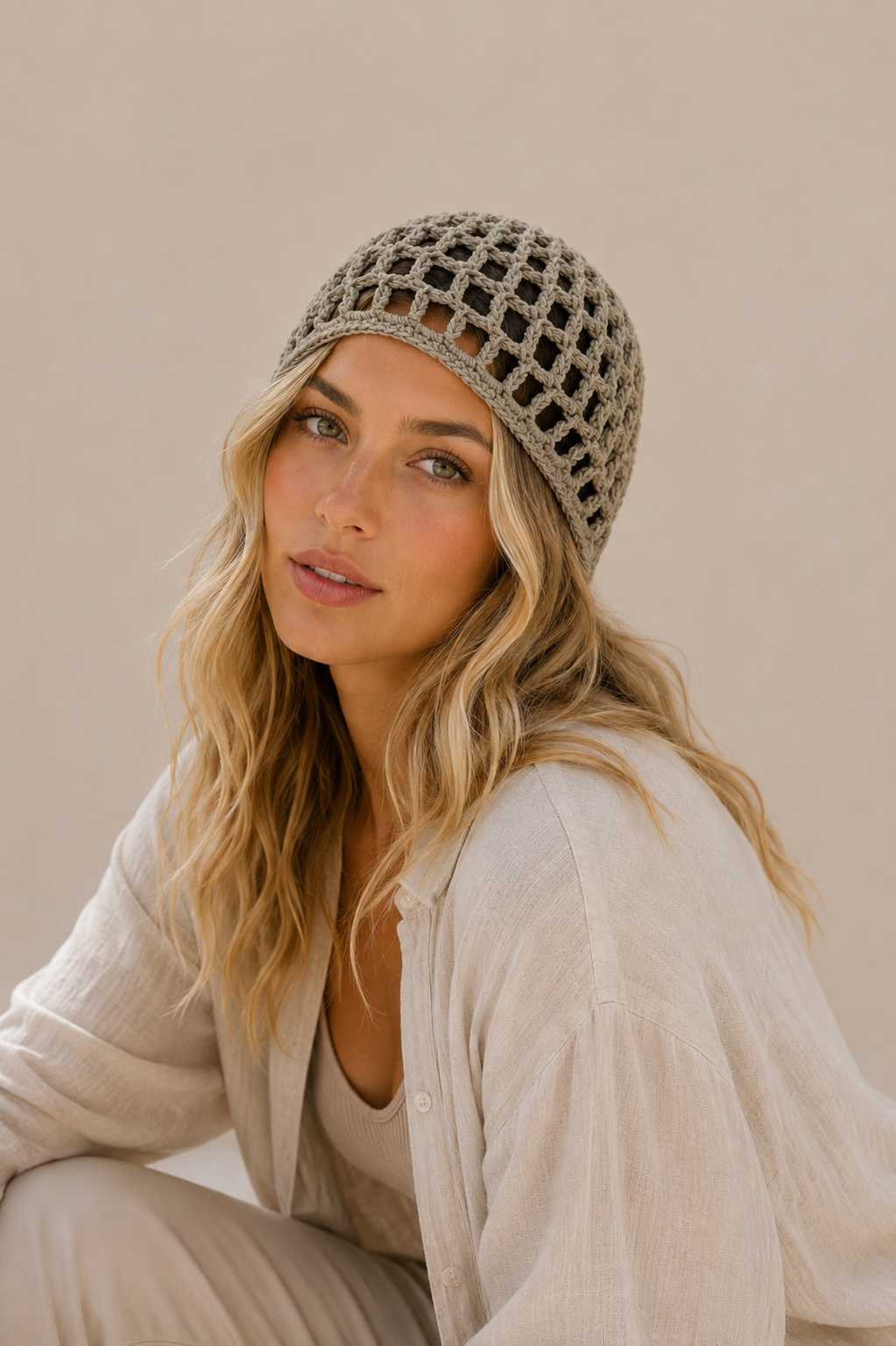 Bonnet en maille crochetée texturée