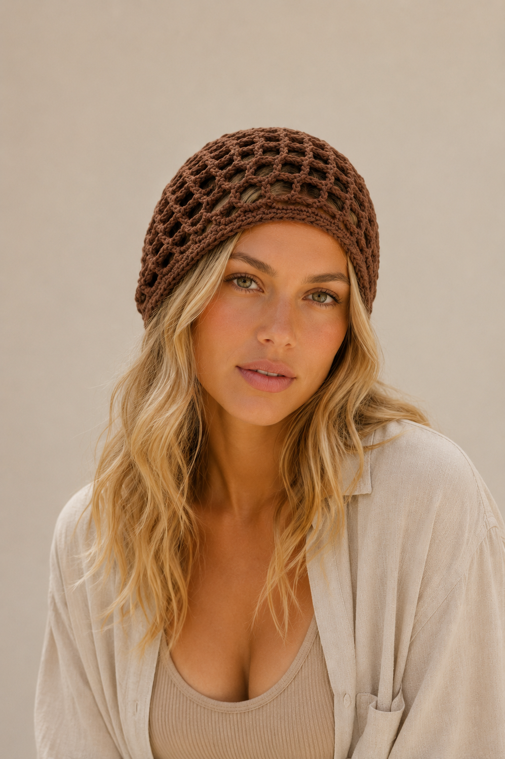 Bonnet en maille crochetée texturée